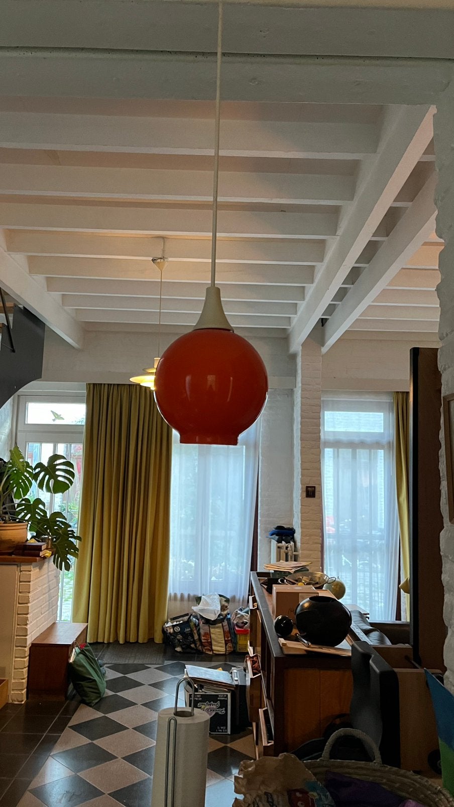 Twee Oranje glazen lampen, vintage, Ophalen, Zo goed als nieuw