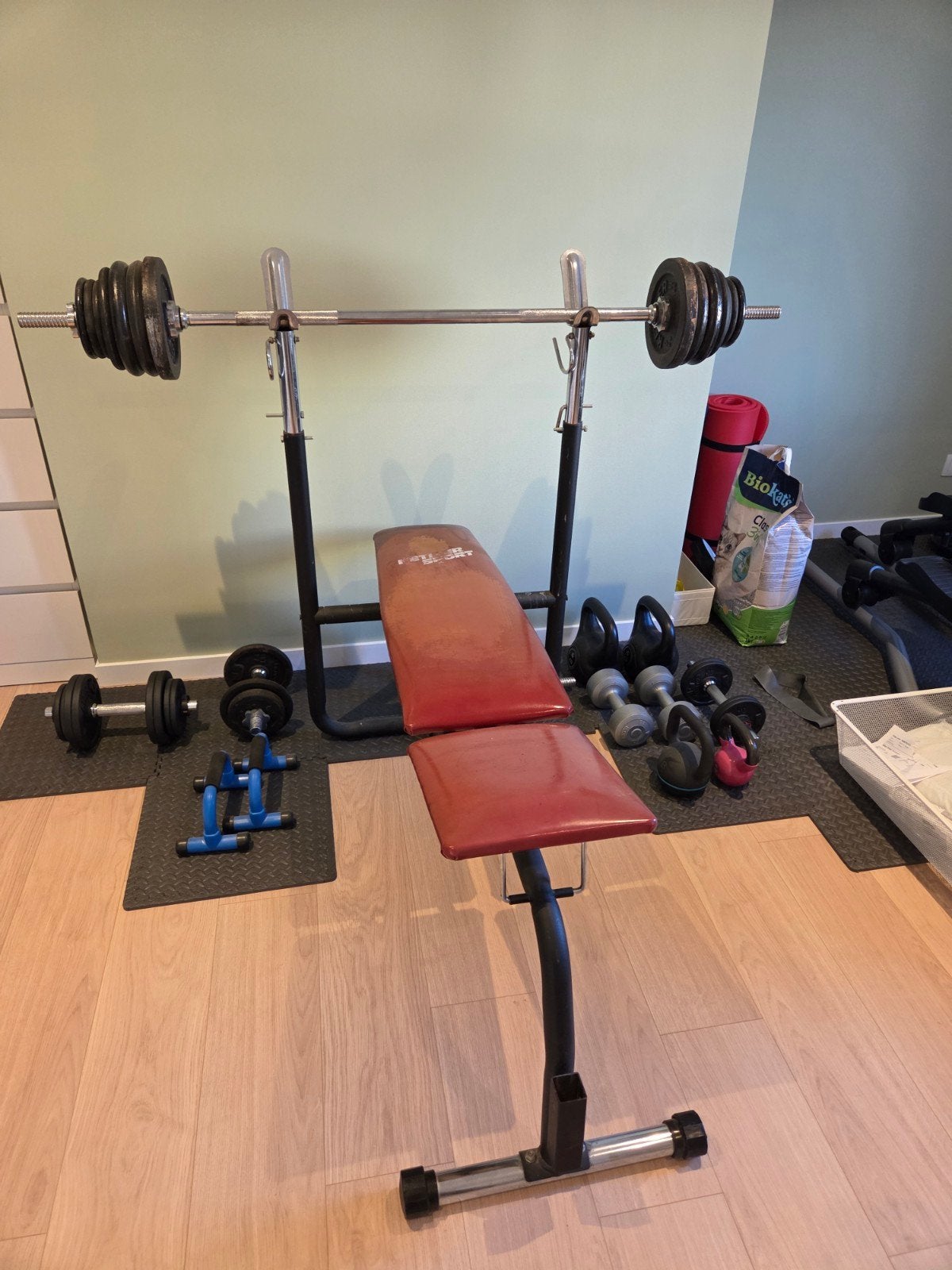 Benchpress + bar + gewichten KETTLER, Sport en Fitness, Ophalen