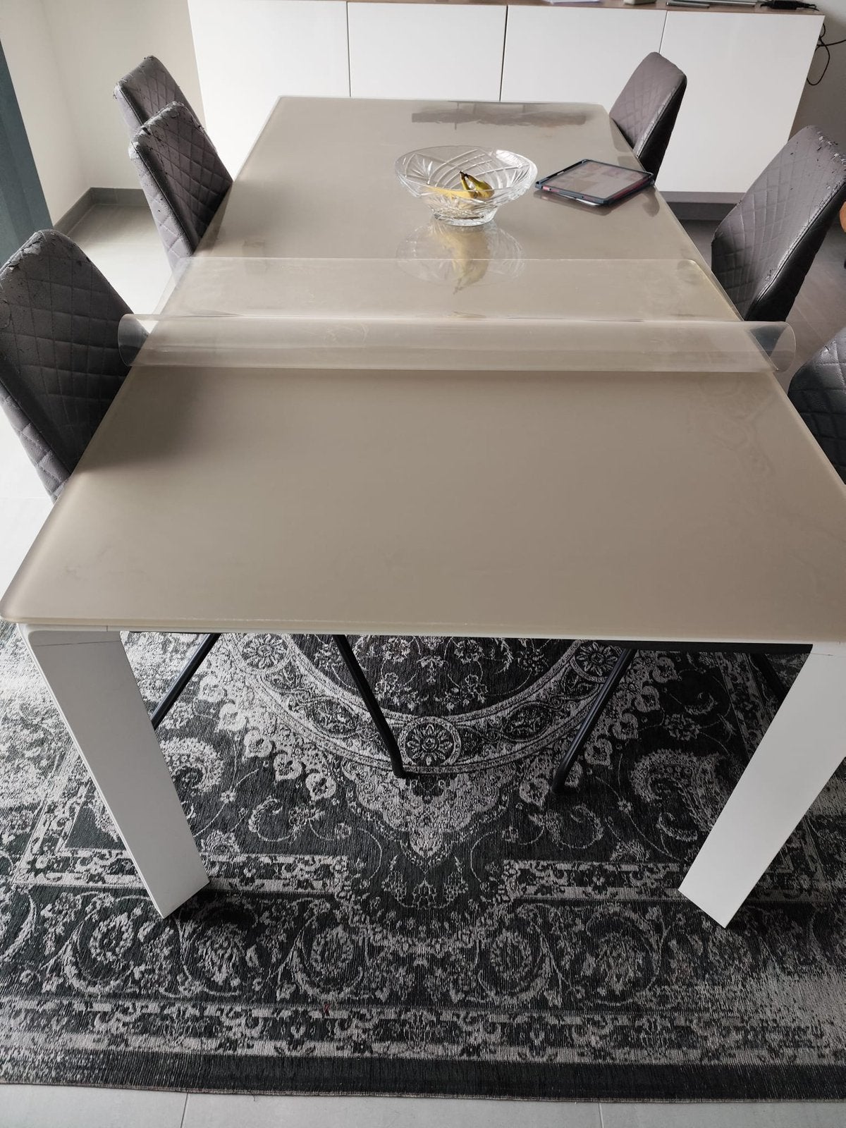 Eettafel glazen tafelblad, Ophalen, Glas, 50 tot 100 cm, Vijf personen of meer