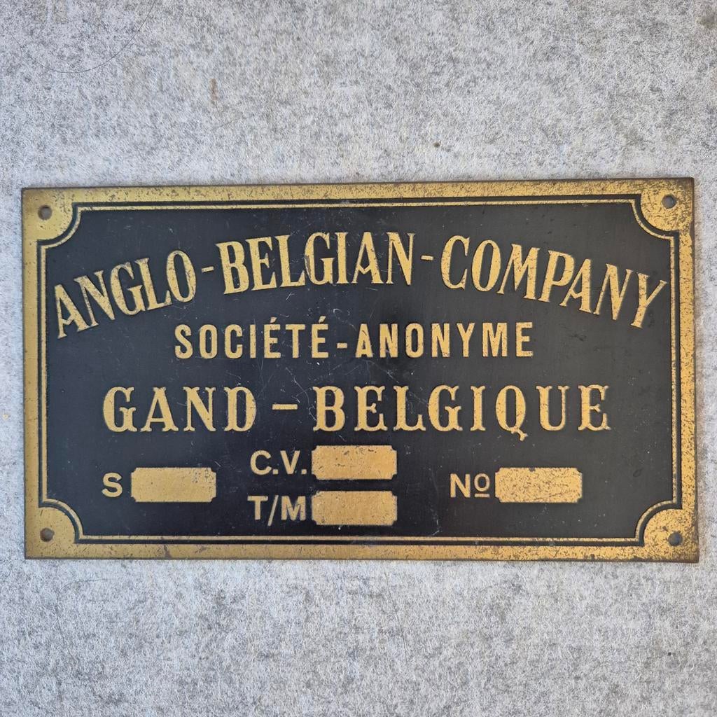 Anglo Belgian Company, metalen schildje, Ophalen of Verzenden