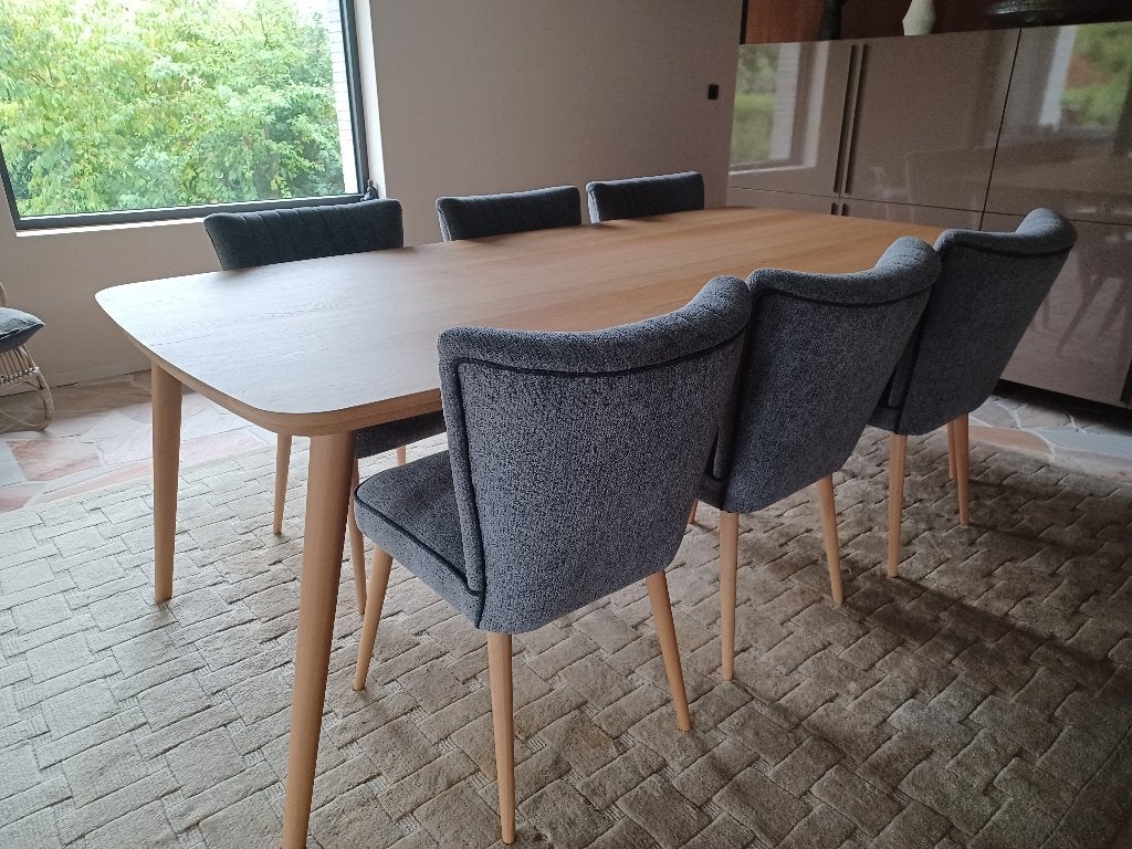 Tafel met 6 stoelen, Ophalen, 100 tot 150 cm, Eikenhout, 200 cm of meer