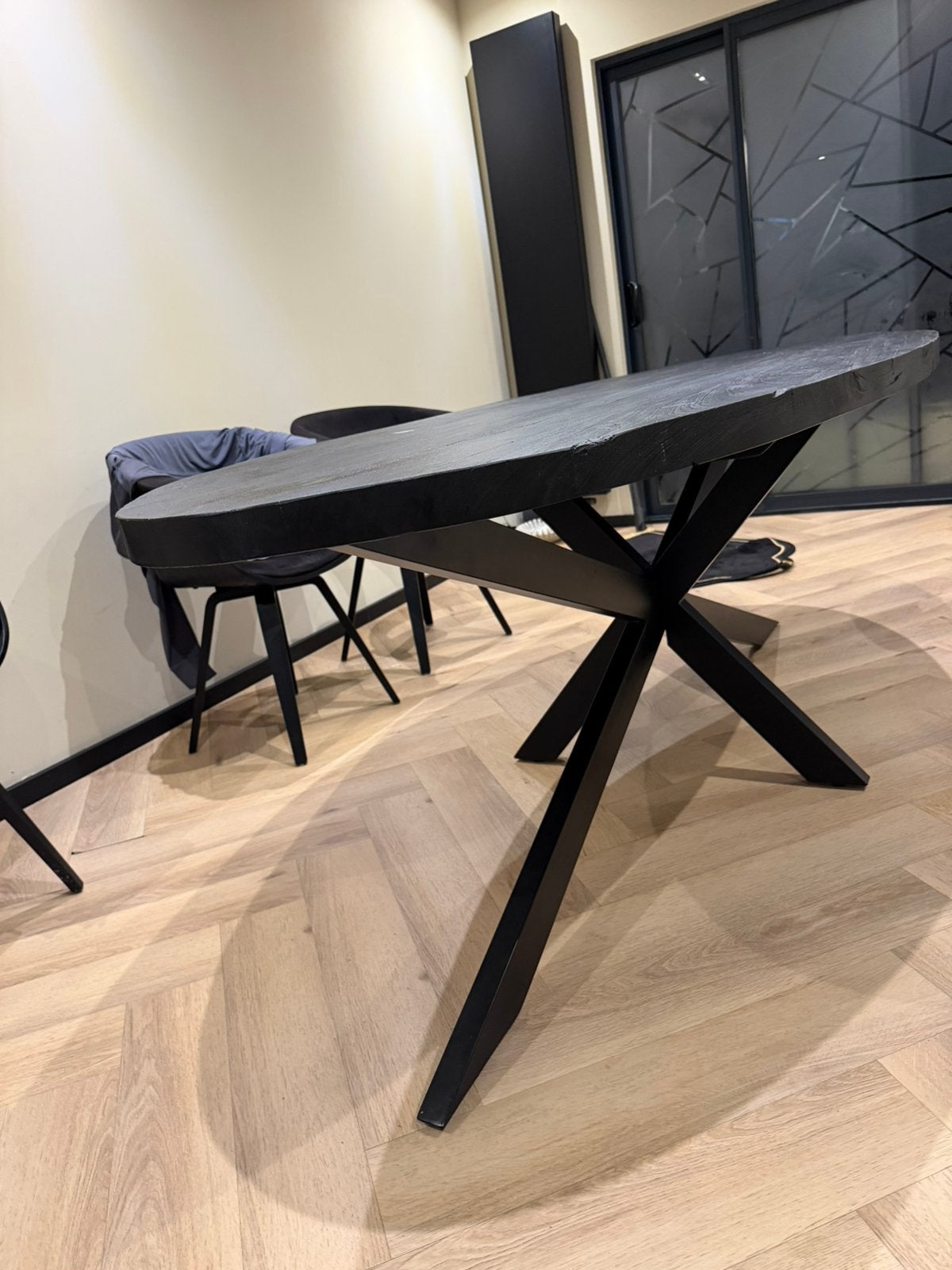 Ovale Eettafel en 5 stoelen, Ophalen, Gebruikt, Ovaal