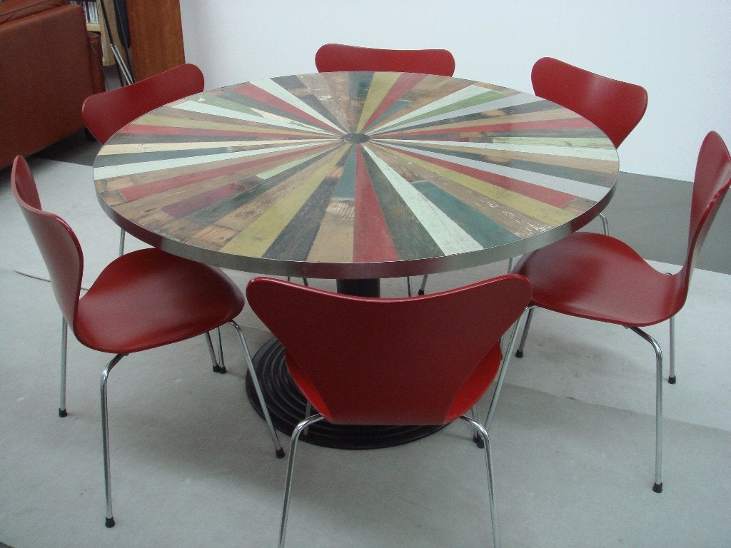 Ovale en ronde tafel eikenhout sloophout betonlook bamboe., Huis en Inrichting, Ophalen, Nieuw, Rond, Hout