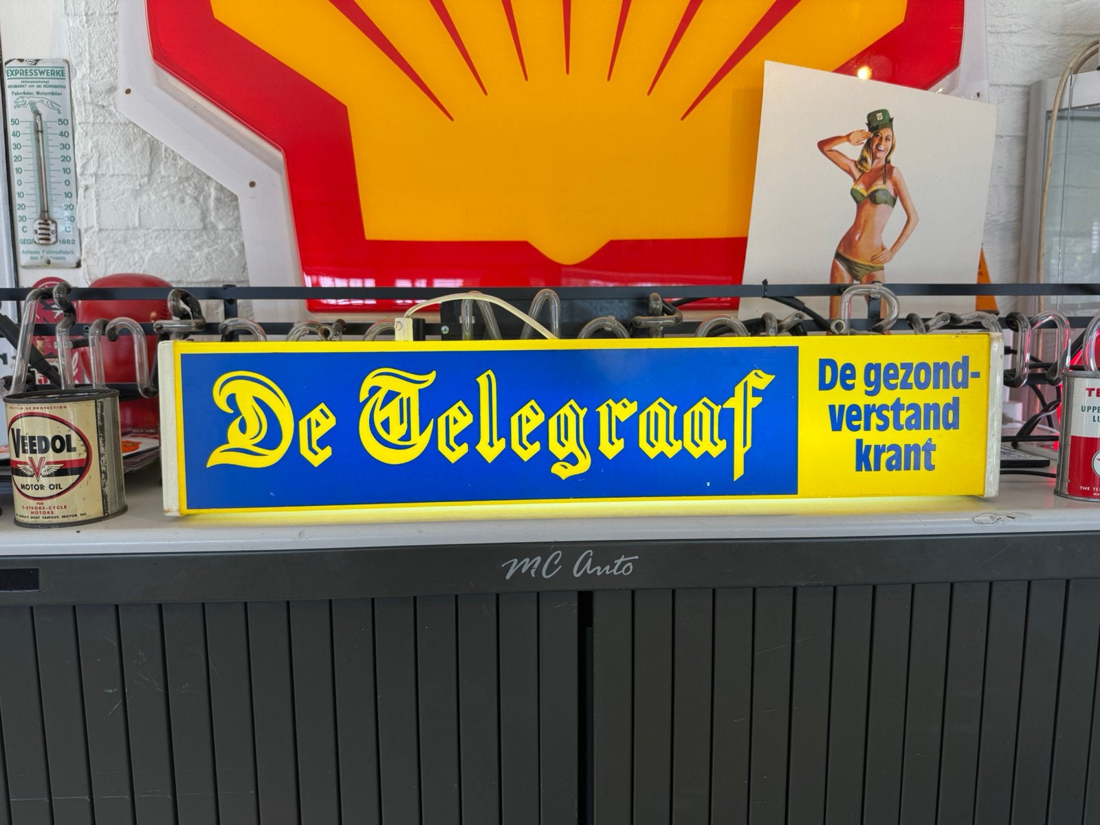 De Telegraaf pude reclame lichtbak, Verzamelen, Gebruikt, ., Lichtbak of (neon) lamp, Ophalen of Verzenden