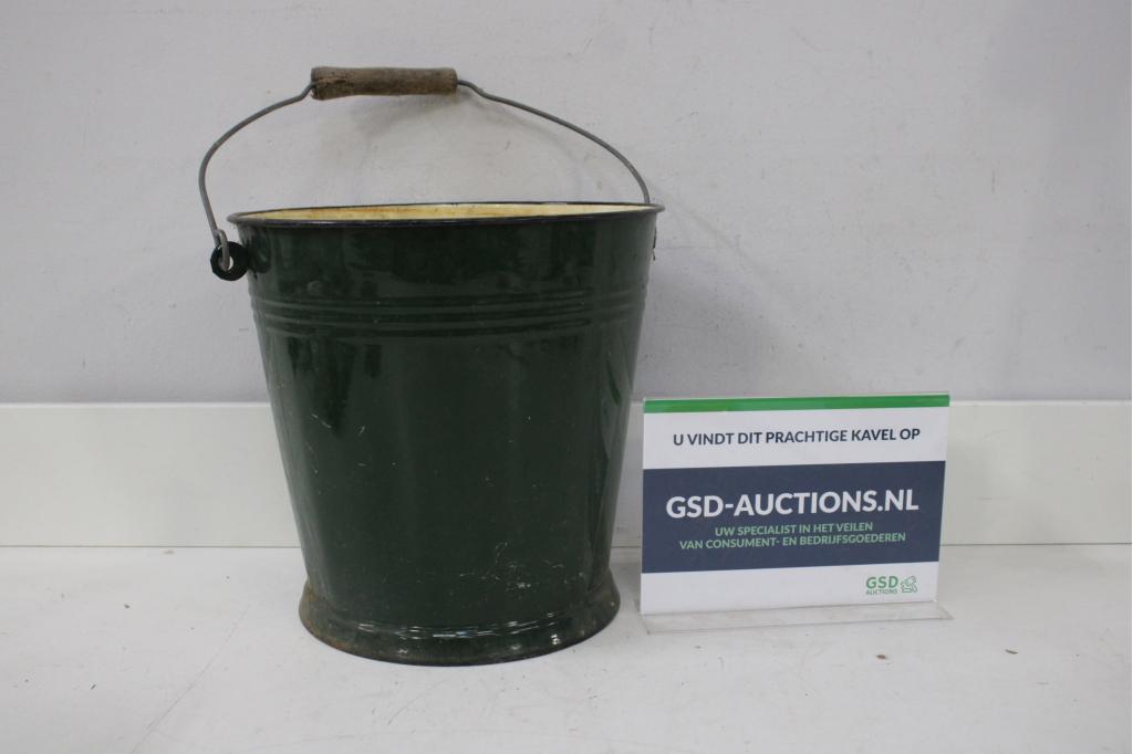 Vintage Groene Emaille Emmer