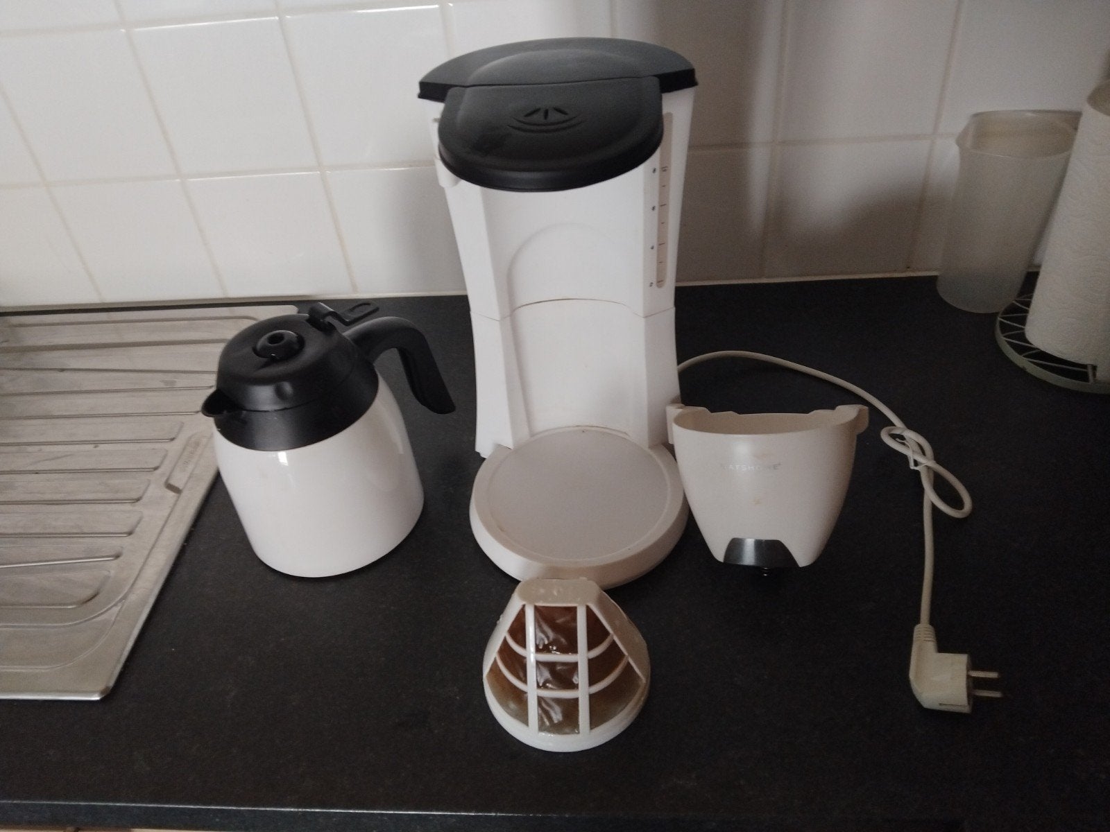 machine à café avec thermos, blanche, Résiste au lave-vaisselle, 1 vitesse, Enlèvement, Utilisé