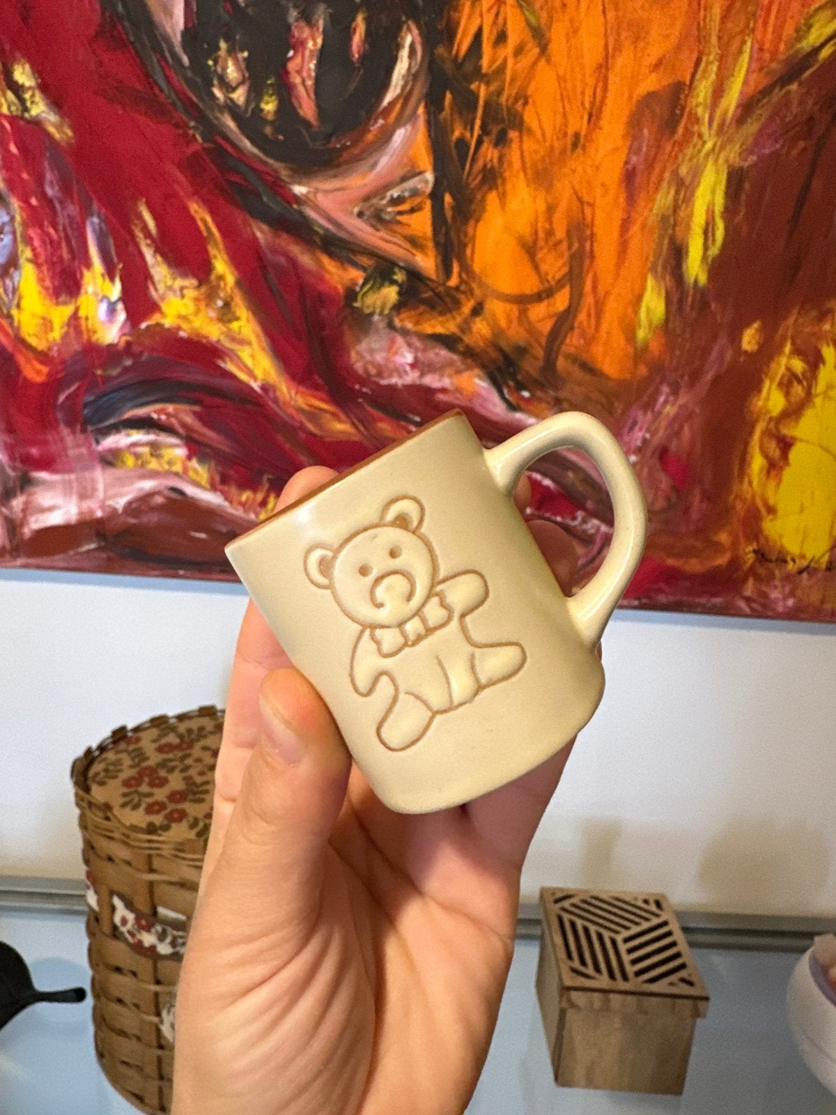 Jolie tasse à expresso vintage avec ours en peluche, Enlèvement ou Envoi