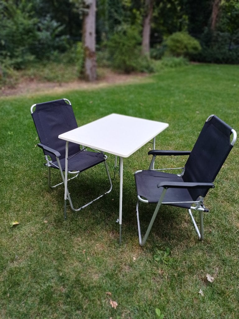 kampeertafel + 2 stoelen, Caravans en Kamperen, Kampeermeubelen, Ophalen, Gebruikt