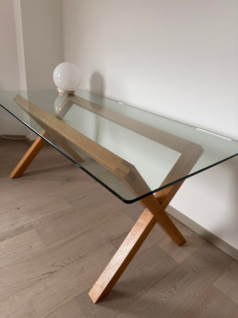 design tafel of bureau, Ophalen, Glas, 50 tot 100 cm, 150 tot 200 cm