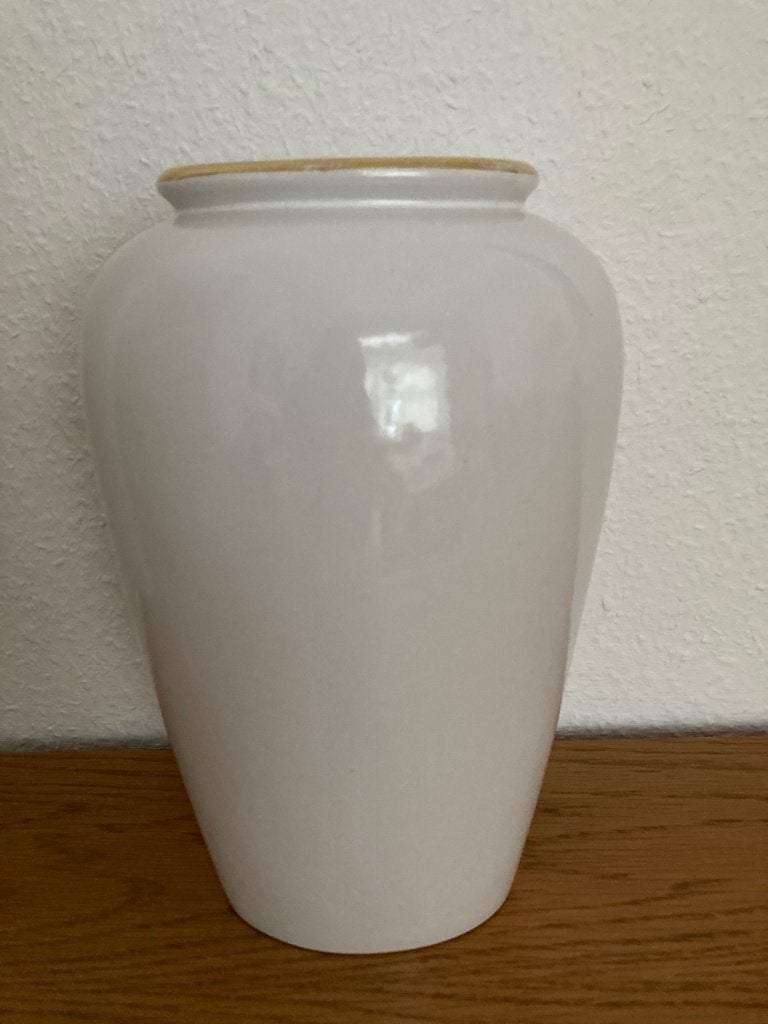 Witte ovale bloemenvaas in keramiek., Ophalen of Verzenden, Zo goed als nieuw, Steen/keramiek, Wit