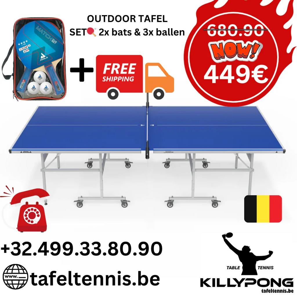 Outdoor Tafeltennistafel Joola J100X + 2 bats 3 ballen, Envoi, Neuf, Table d'extérieur, Pliante