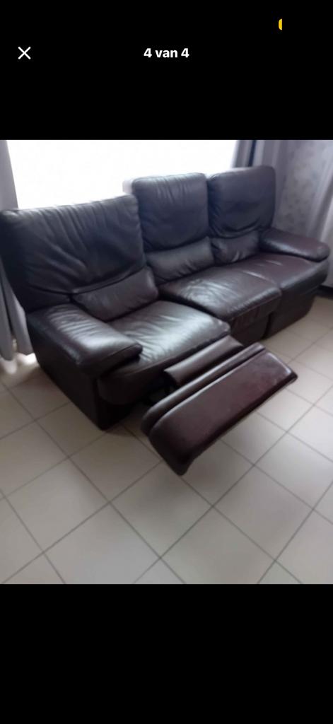 Salon bruin leer, Huis en Inrichting, Ophalen, Gebruikt, Leer