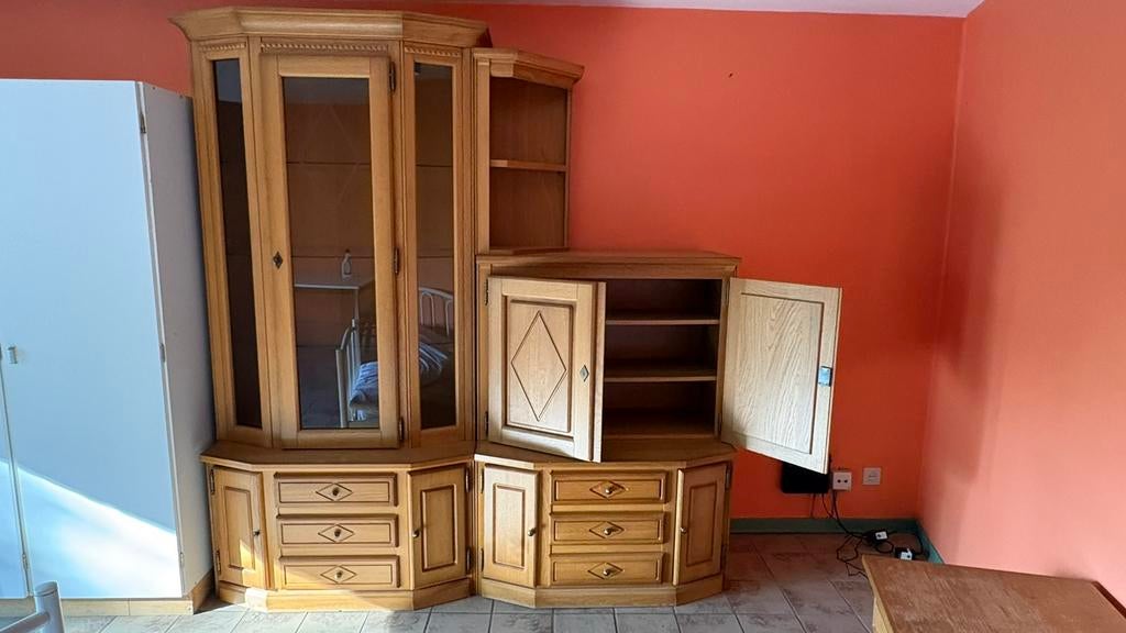 Eiken kast met verschillende compartimenten en schuiven, Antiek en Kunst, Ophalen