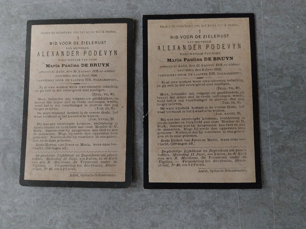 Doodsprentjes Podevyn Podevijn De Bruyn Aalst 1899, Ophalen of Verzenden