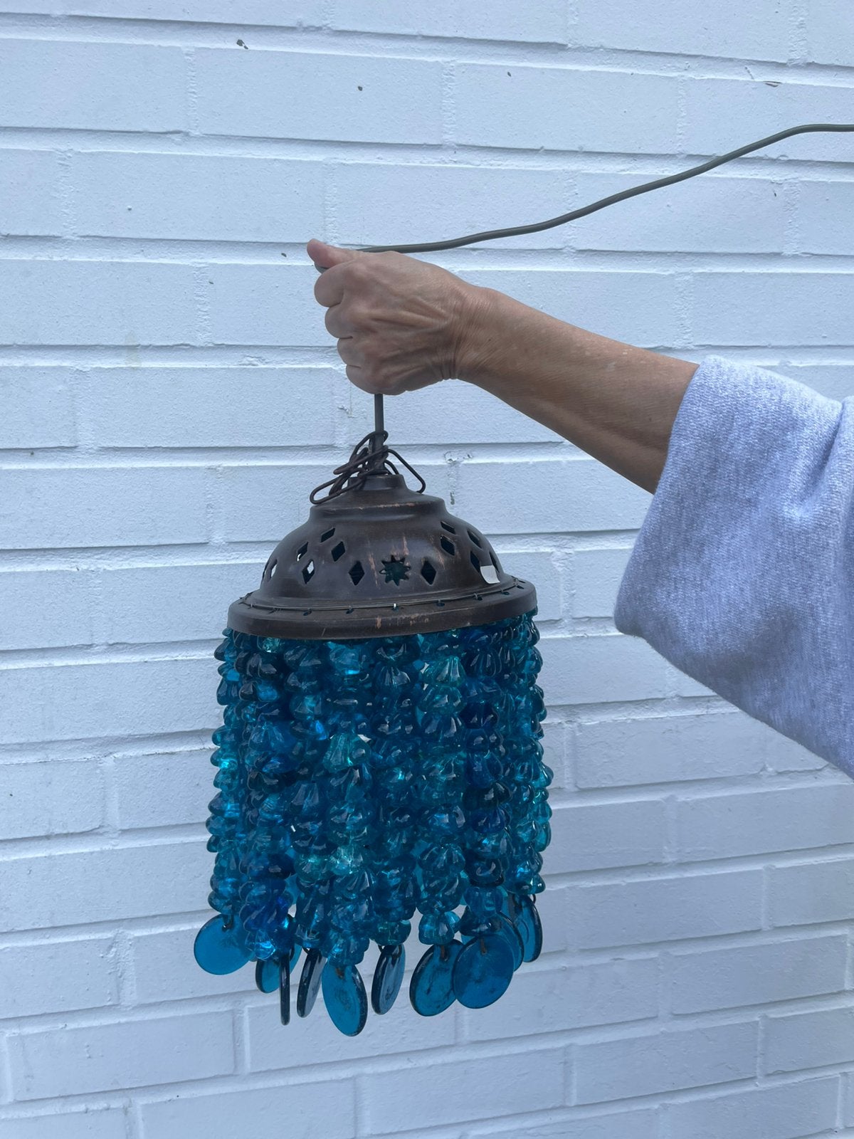 Blauwe lamp van glas, Huis en Inrichting, Lampen | Kroonluchters, Ophalen, Zo goed als nieuw, Glas
