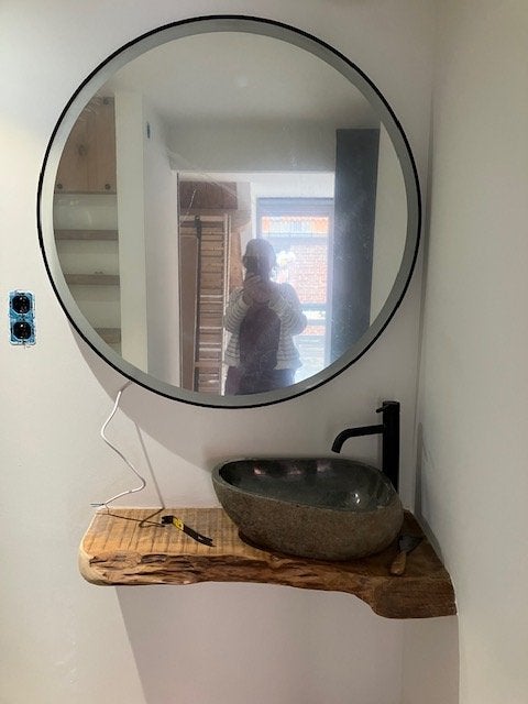 Miroir de salle de bain rond avec cadre noir. (100 cm), Enlèvement, Neuf