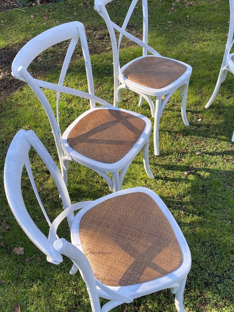 4 houten stoelen crossback stoelen landelijk, Ophalen, Wit, Hout, Vier