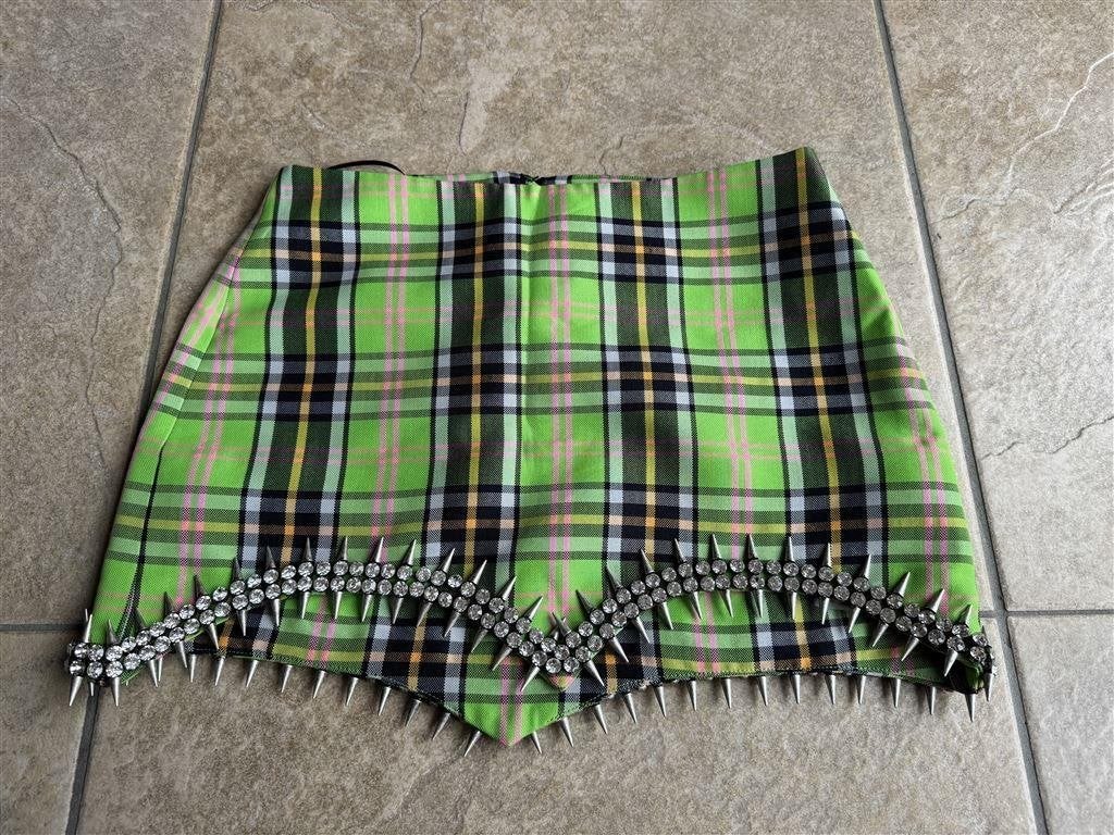 Mini rok - AREA Tartan Spiked Green Wool Mini Skirt maat UK6, Ophalen of Verzenden, Nieuw