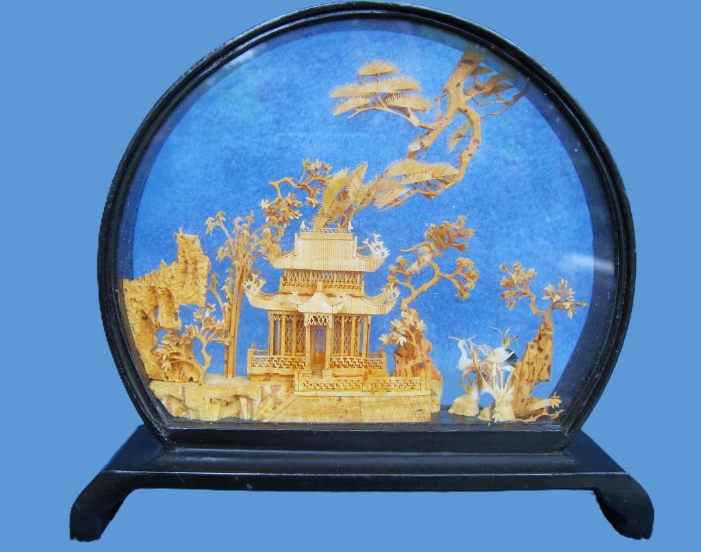 Mooi Chinees handgesneden kurk  - Hout, kurk glas., Antiek en Kunst, Ophalen