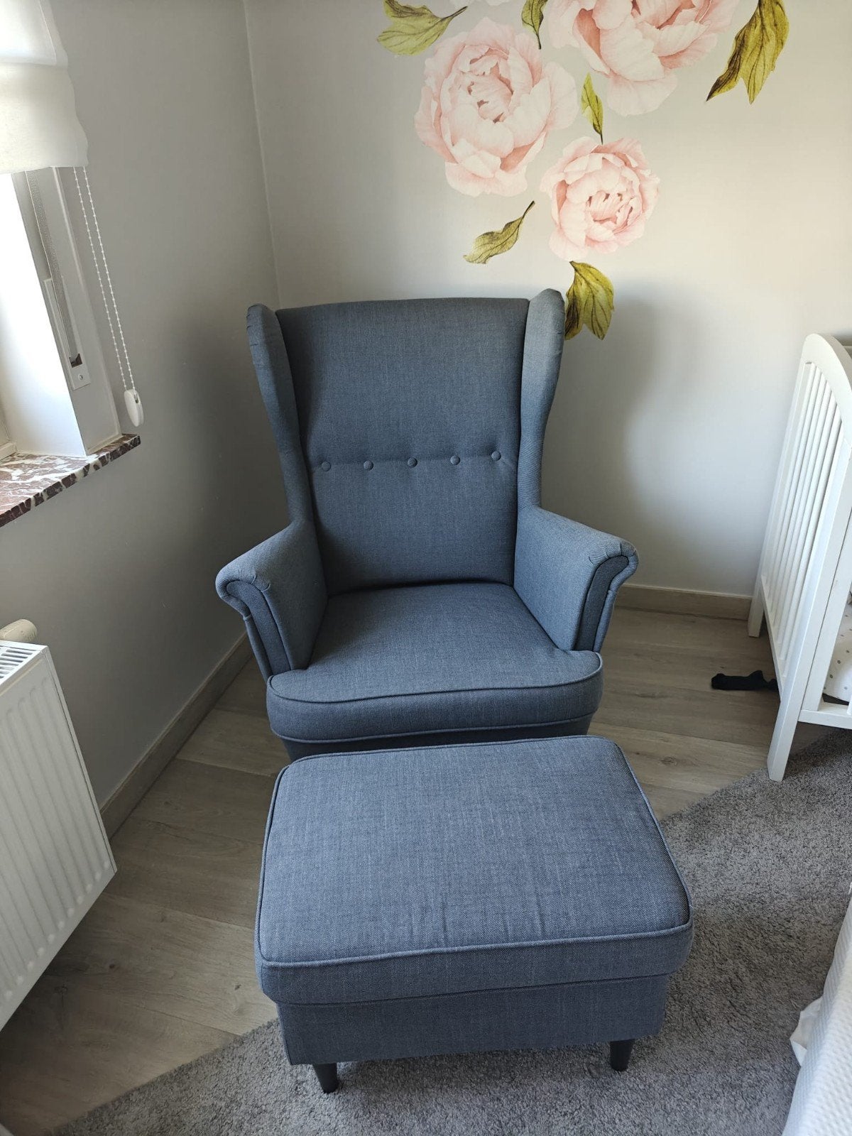STRANDMON fauteuil + voetbank, Ophalen, Zo goed als nieuw, Stof