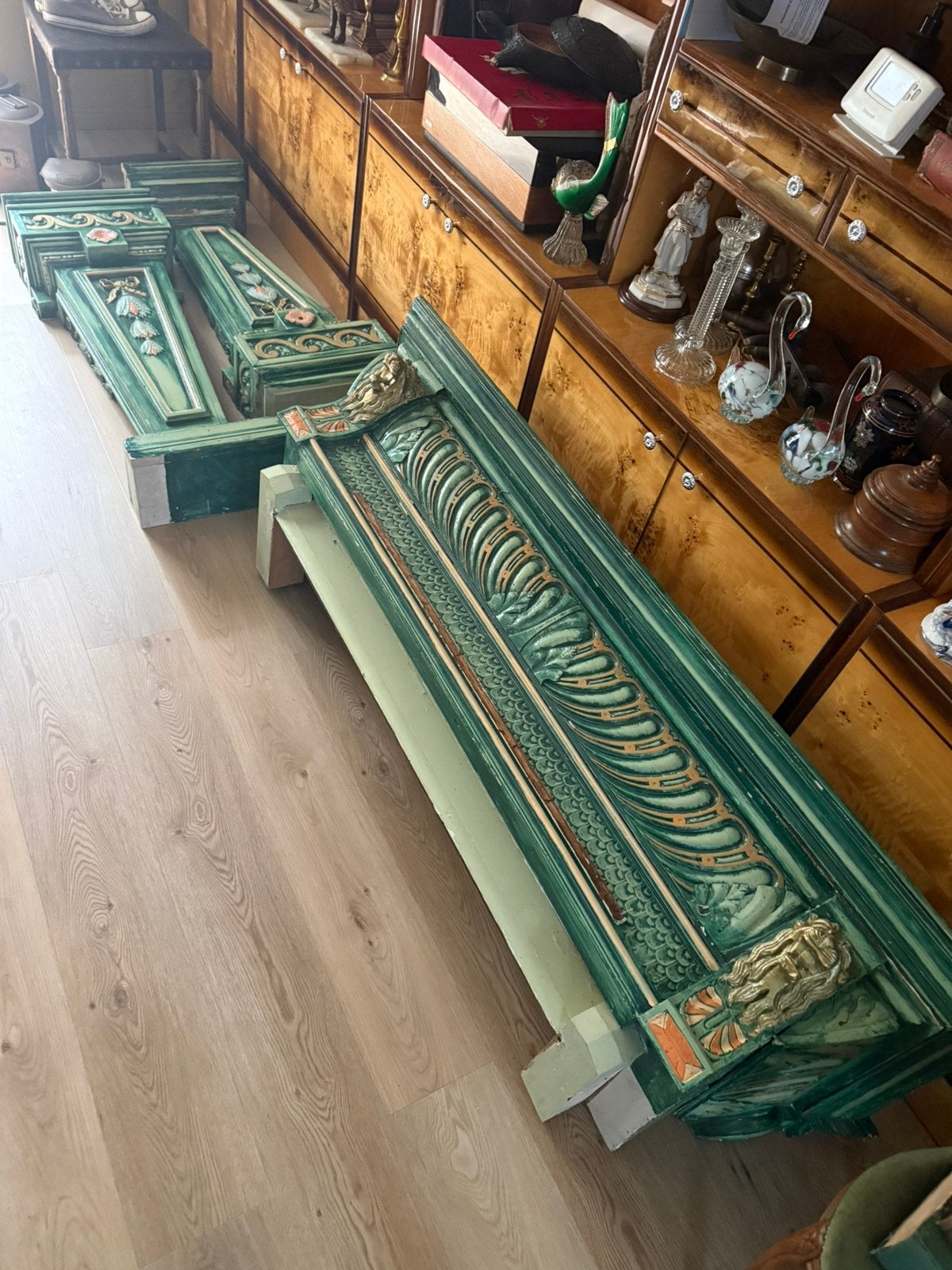 Prachtige antieke houten schouw geschilderd leeuwen, Huis en Inrichting, Ophalen