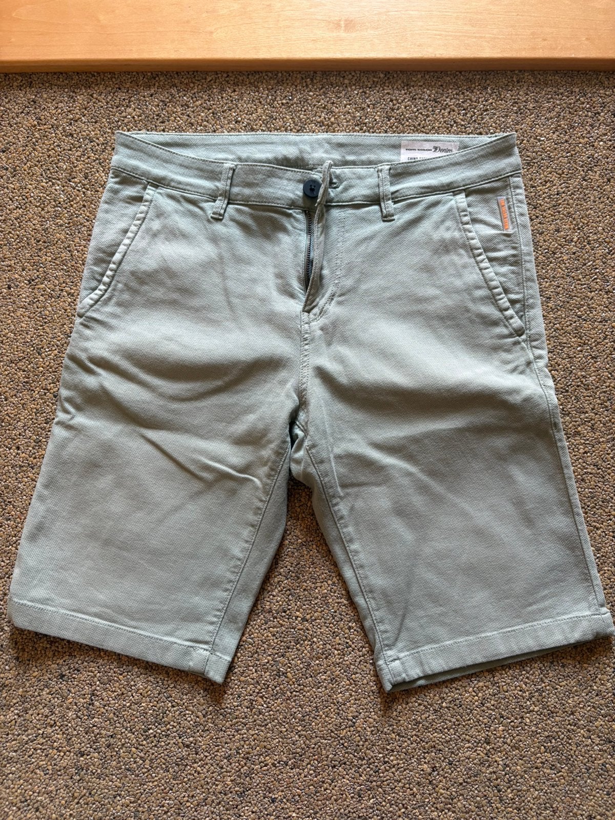 Tom Tailor Denim slim chino short heren –saliegroen – maat S, Enlèvement, Porté, Taille 46 (S) ou plus petite, Vert