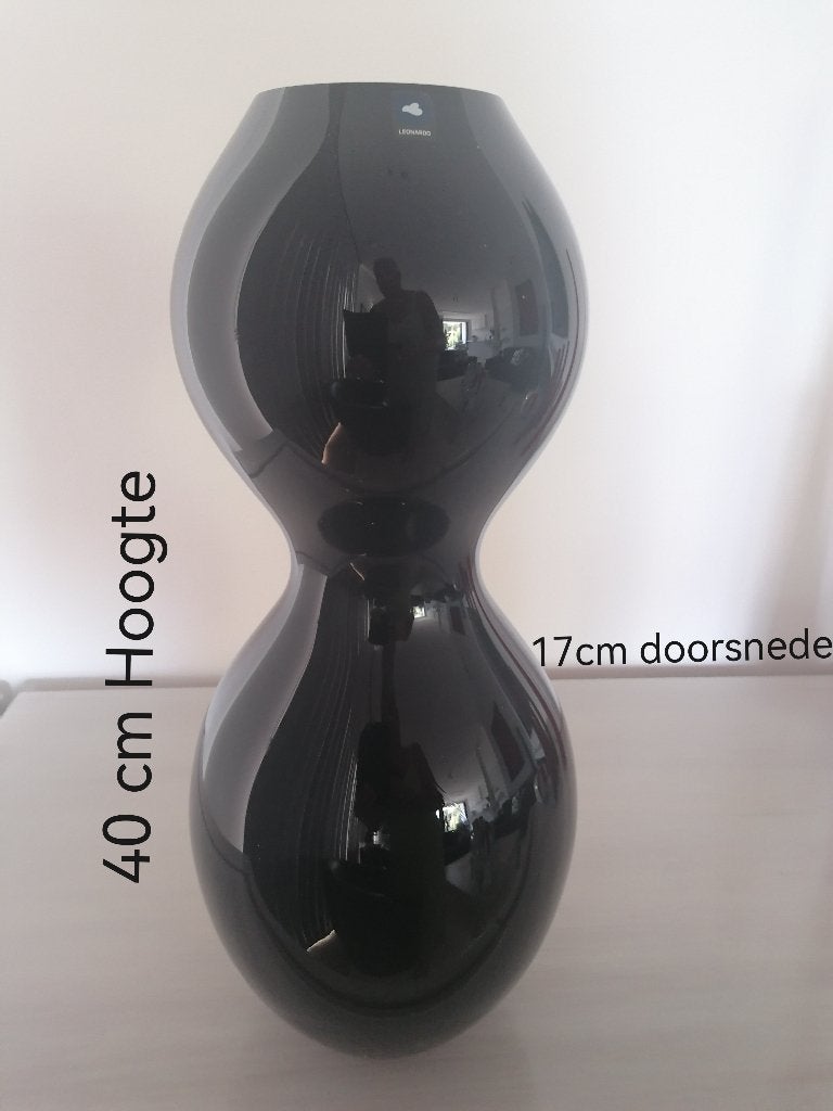 Leonardo zwart glazen vaas 50cm, Huis en Inrichting, Woonaccessoires | Vazen, Ophalen, Zwart, Nieuw, Glas