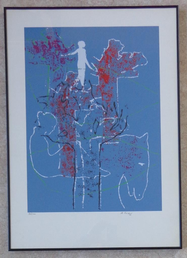 ANDRE GOEZU / FIGURATIE / KLEURLITHO / 70x50cm / KADER / SIG, Antiquités & Art, Enlèvement ou Envoi