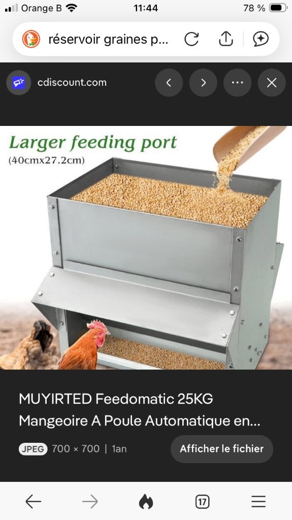 Mangeoire automatique pour poules GAUN (20kg), Enlèvement, Neuf, Abreuvement et Alimentation