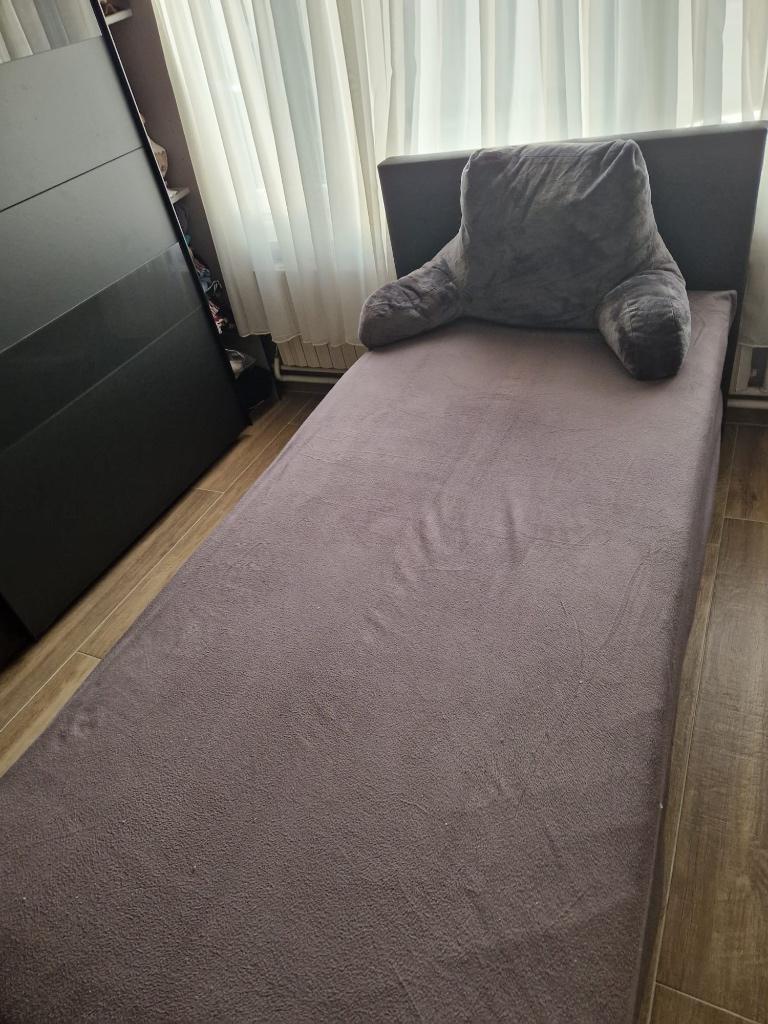Boxspring 1 persoon, Maison & Meubles, Chambre à coucher | Lits boxsprings, 90 cm, Gris, Une personne, Enlèvement