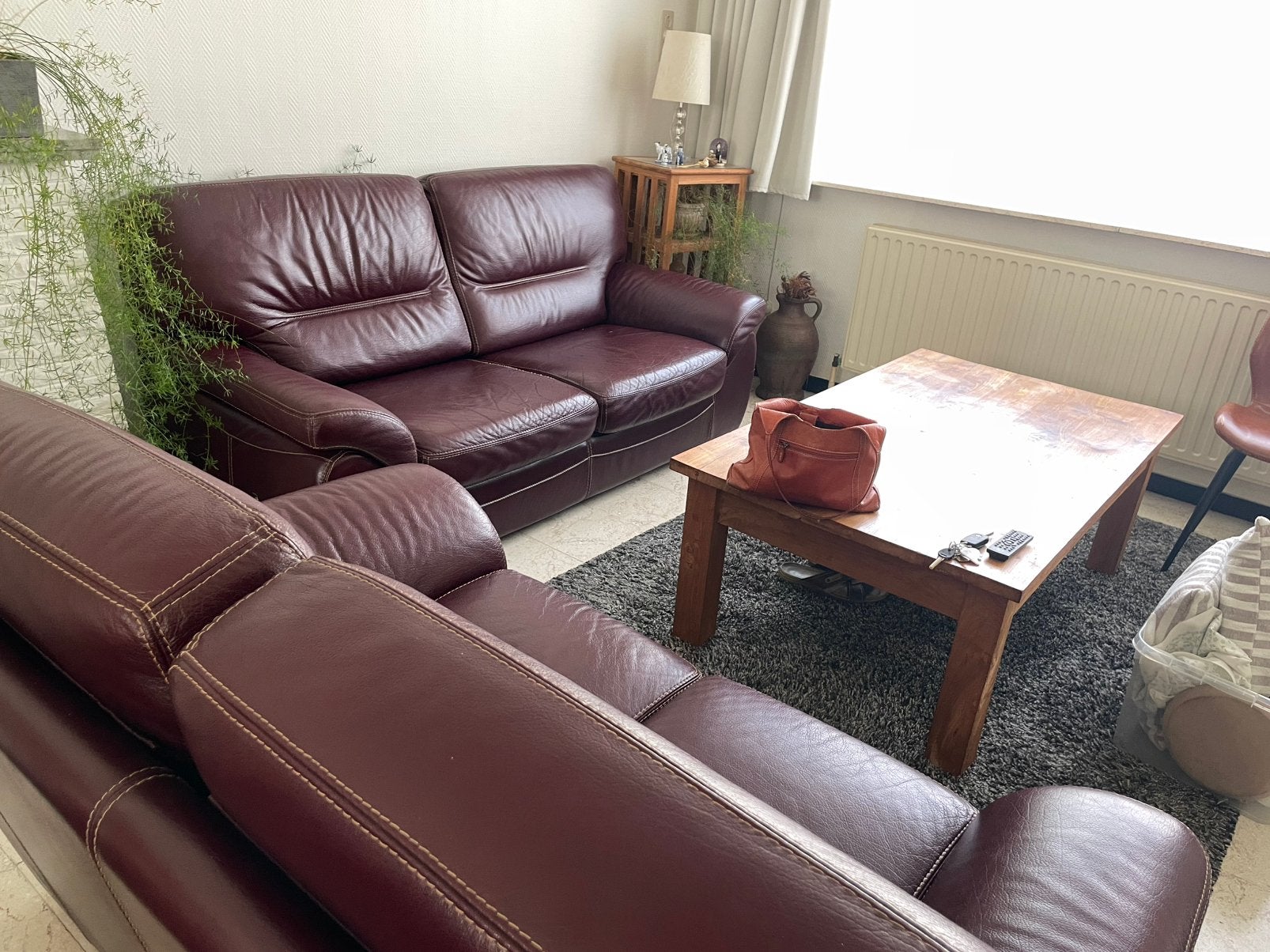 Prachtige lederen bordeaux salon, Ophalen, Zo goed als nieuw