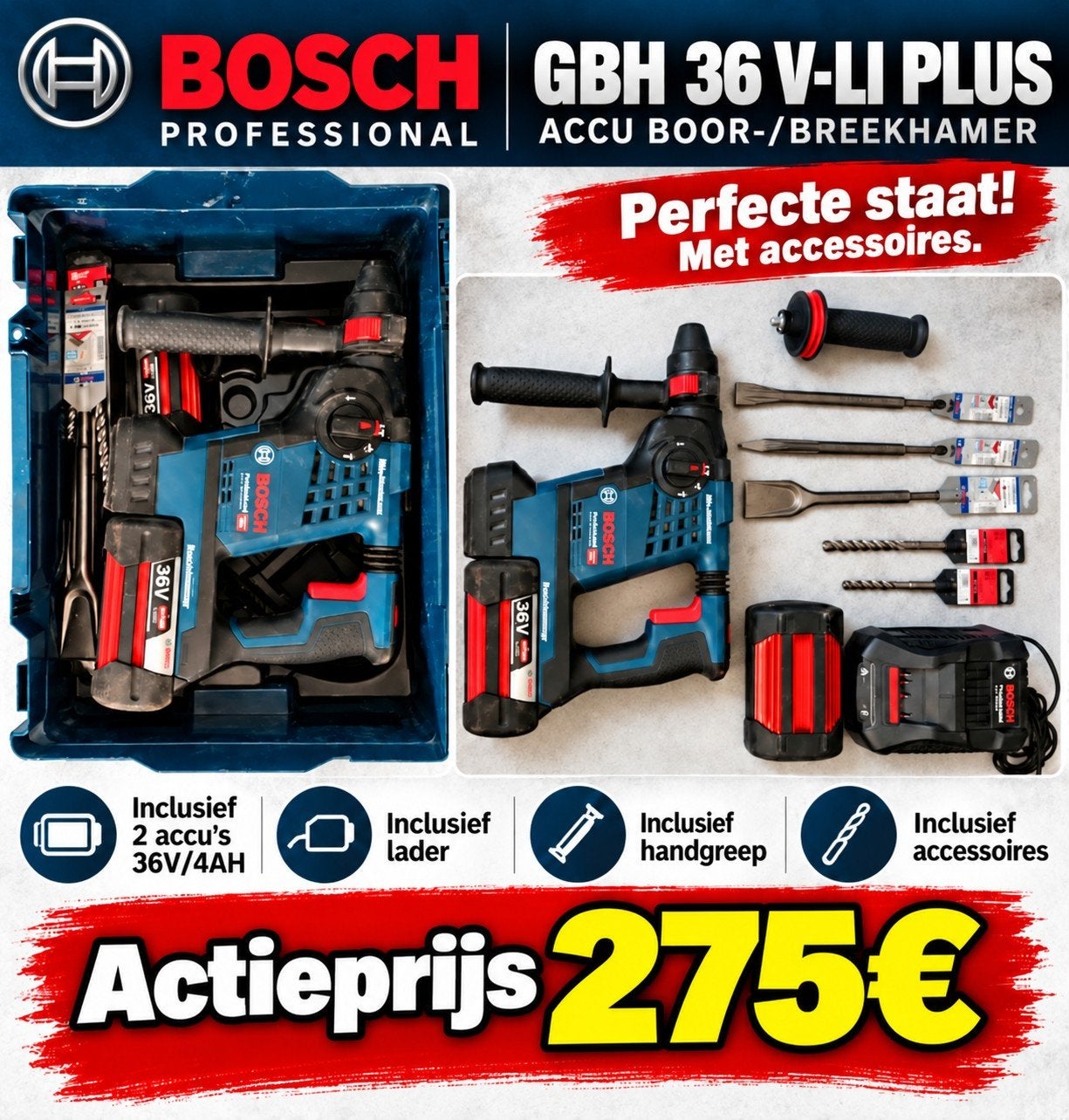 BOSCH Proffesionele Accuboormachine 36V GBH-LI plus!, Ophalen, Gebruikt, Accuboormachine, Bosch
