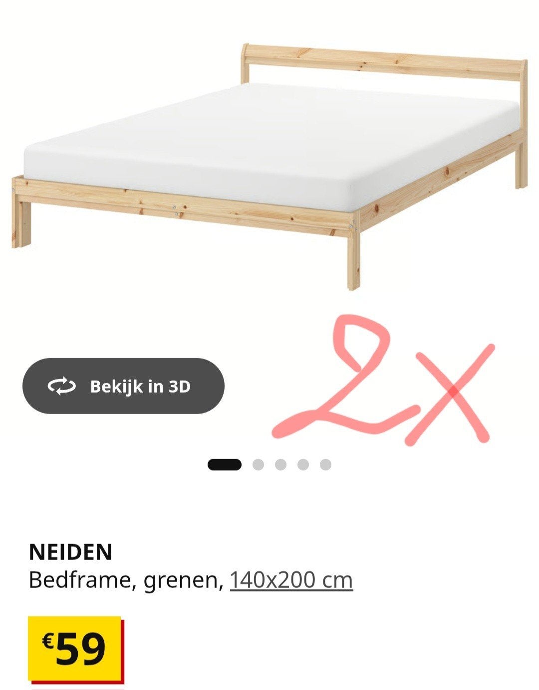 2x Bed Ikea Neiden Nieuwstaat, Huis en Inrichting, Ophalen, 140 cm, Zo goed als nieuw, Twijfelaar
