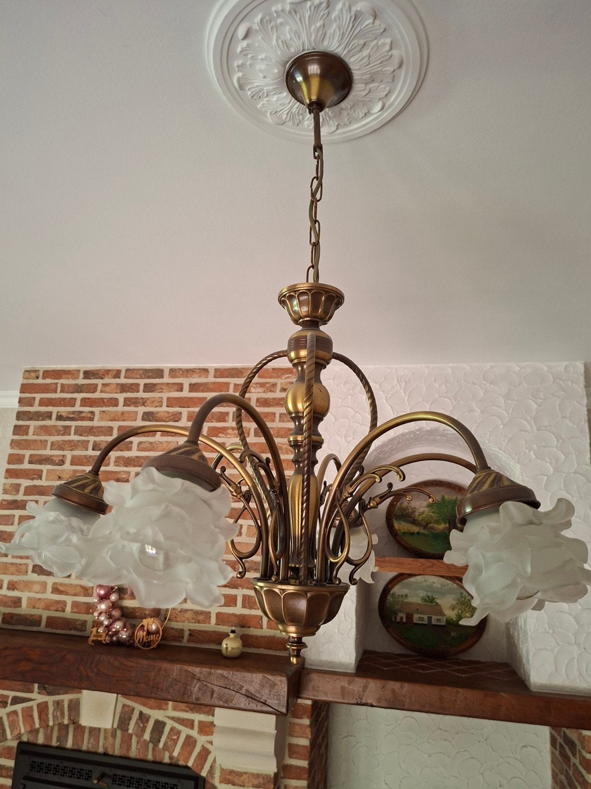 Lustre en laiton cuivre/bronze avec 6 lampes suspendues, Enlèvement