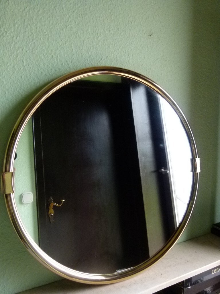 vintage spiegel Keuco Collection 1978 vergulde rand, Huis en Inrichting, Woonaccessoires | Spiegels, Ophalen, Rond, Zo goed als nieuw