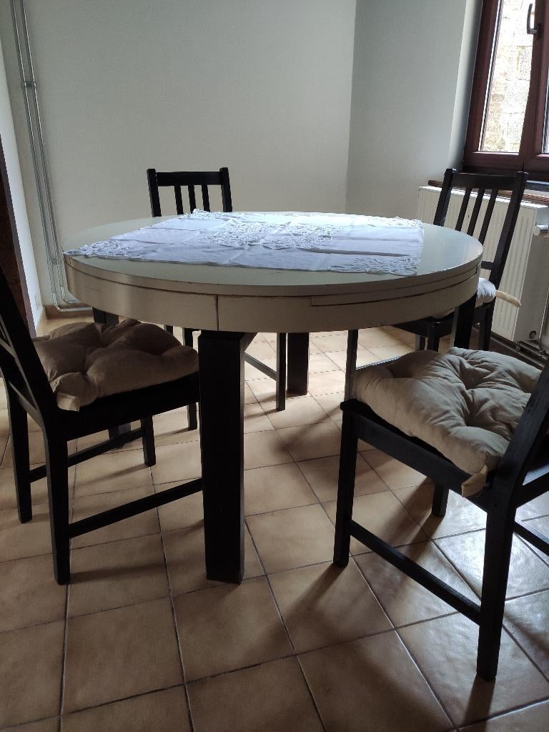 table ronde extensible ovale avec 4 chaises (de 4 à 8 pers), Maison & Meubles, Tables | Tables à manger, Enlèvement, Utilisé, Ovale