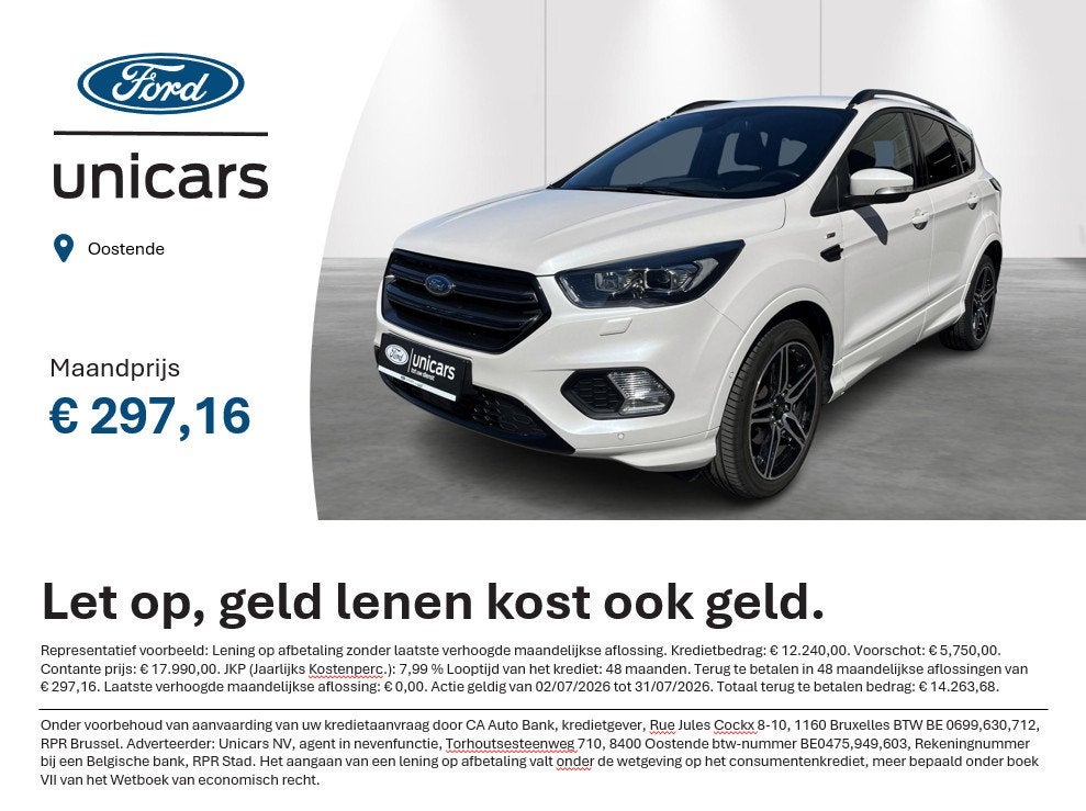 Ford Kuga 1.5i EcoB. 110kW S/S ST-Line NIEUWE DISTRIBUTIERIE, Auto's, Ford, Voorwielaandrijving, Gebruikt, 4 cilinders, 2000 kg