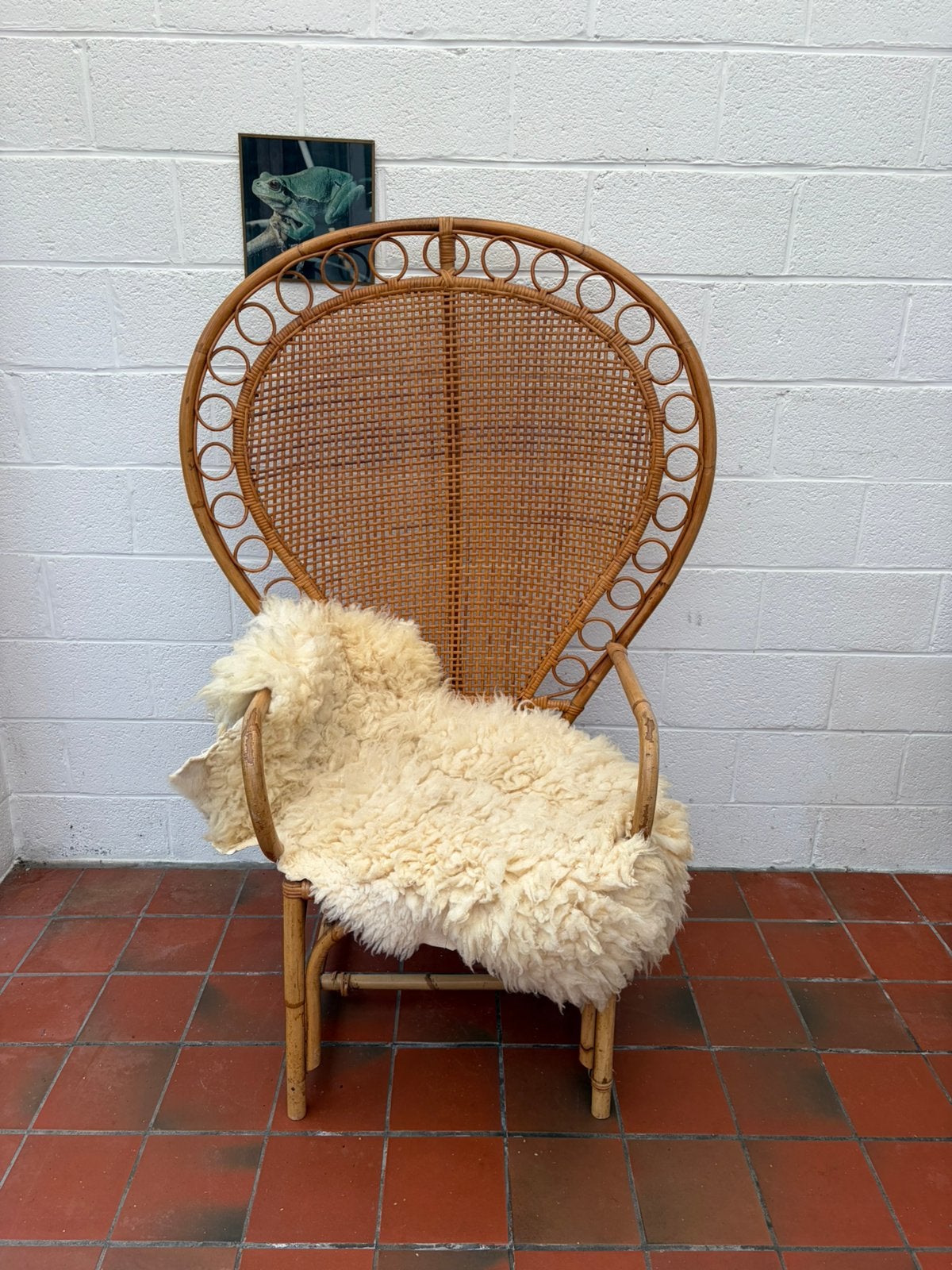 Vintage rotan fauteuil (pauwstijl), Ophalen, Gebruikt