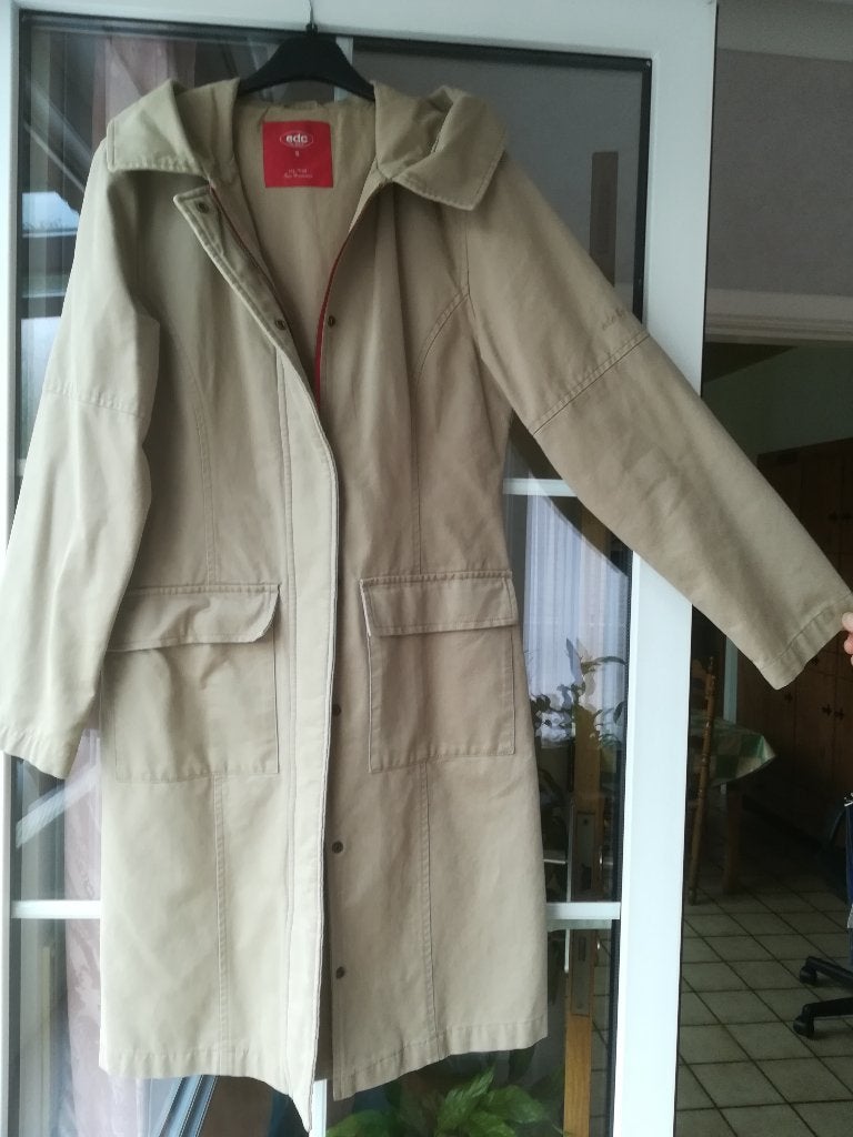 mooie lange beige jas met kap van EDC By Exprit maat Smal, Enlèvement ou Envoi, Taille 36 (S), Beige