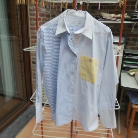 Blouse nieuw blauw streep front pocket geel Scapa mt 34 (40), Kleding | Dames, Blouses en Tunieken, Nieuw, Maat 38/40 (M), Blauw