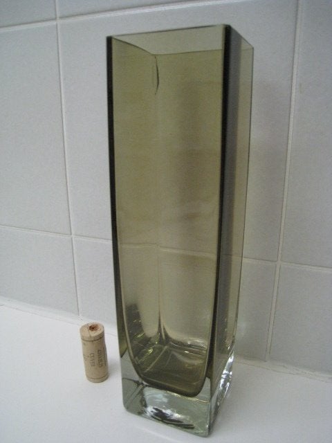 Vierkante seventies vaas in bruin glas, Antiek en Kunst, Ophalen