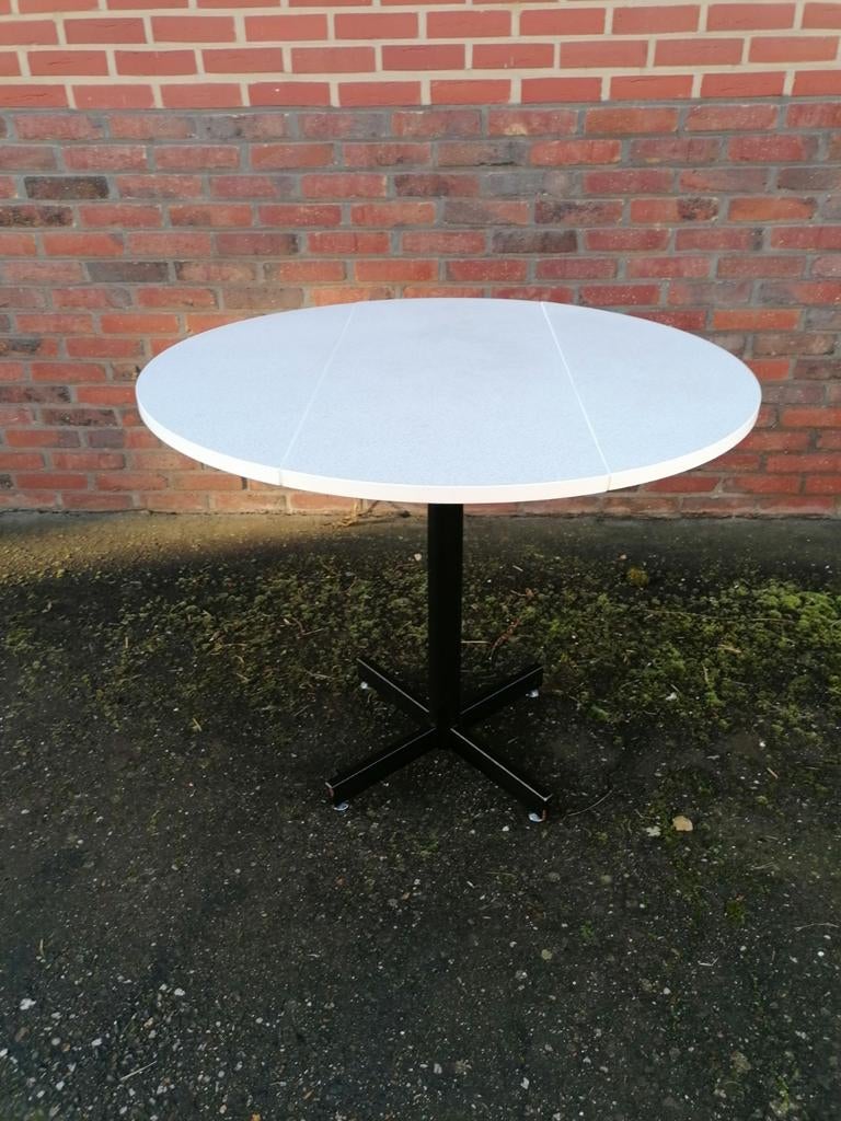 Table ronde en formica... pliable.. blanc/noir !, Enlèvement ou Envoi
