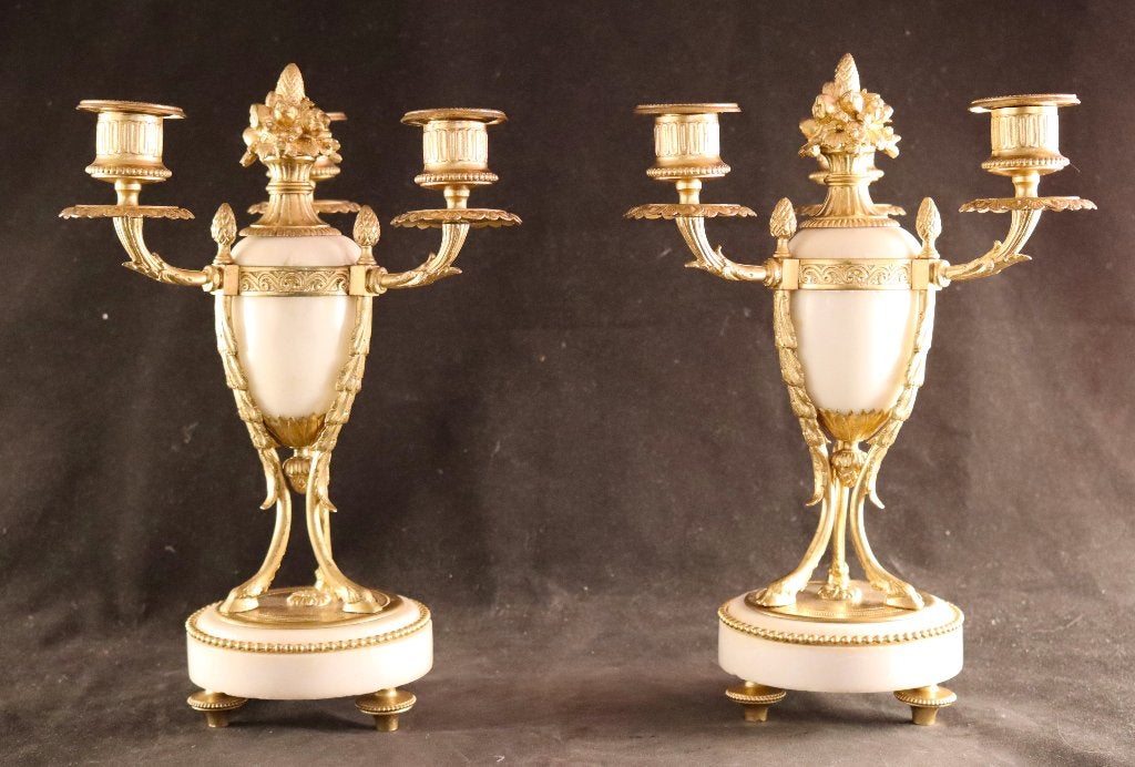 Paar elegante antieke Franse kandelaars, Ophalen of Verzenden