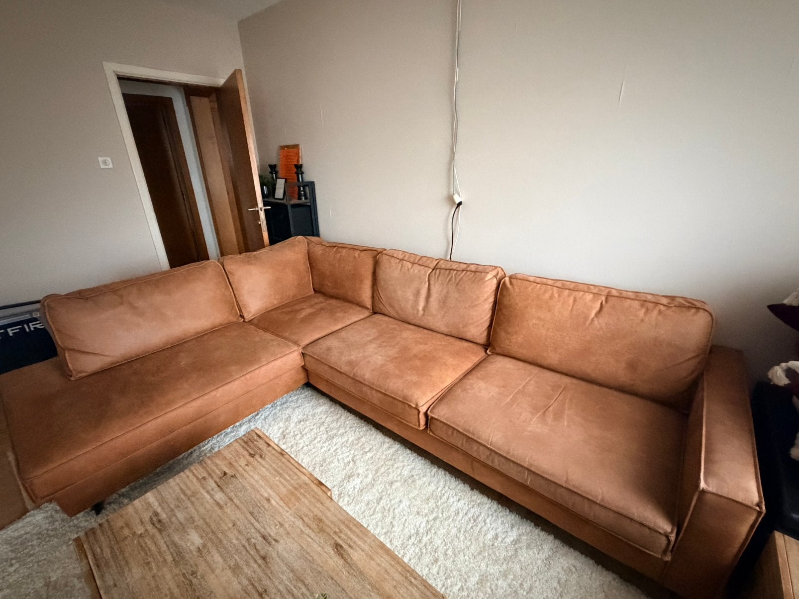 Cognac hoekbank microvezel, Ophalen, Gebruikt, Overige materialen