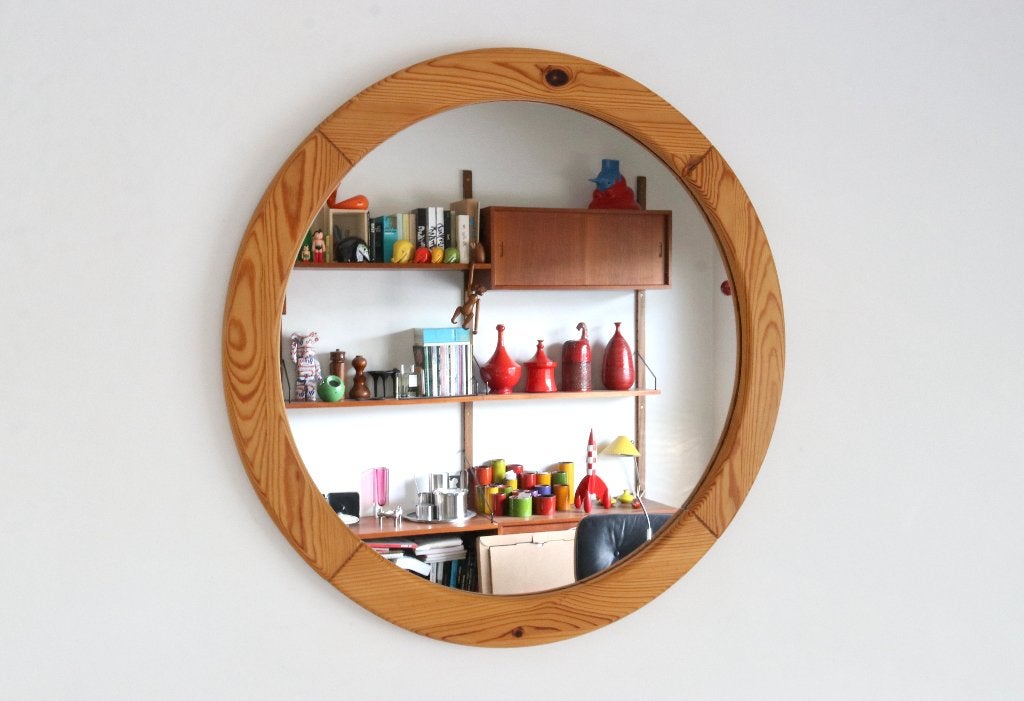 Vintage Pine houten spiegel, Ophalen, Gebruikt, Rond