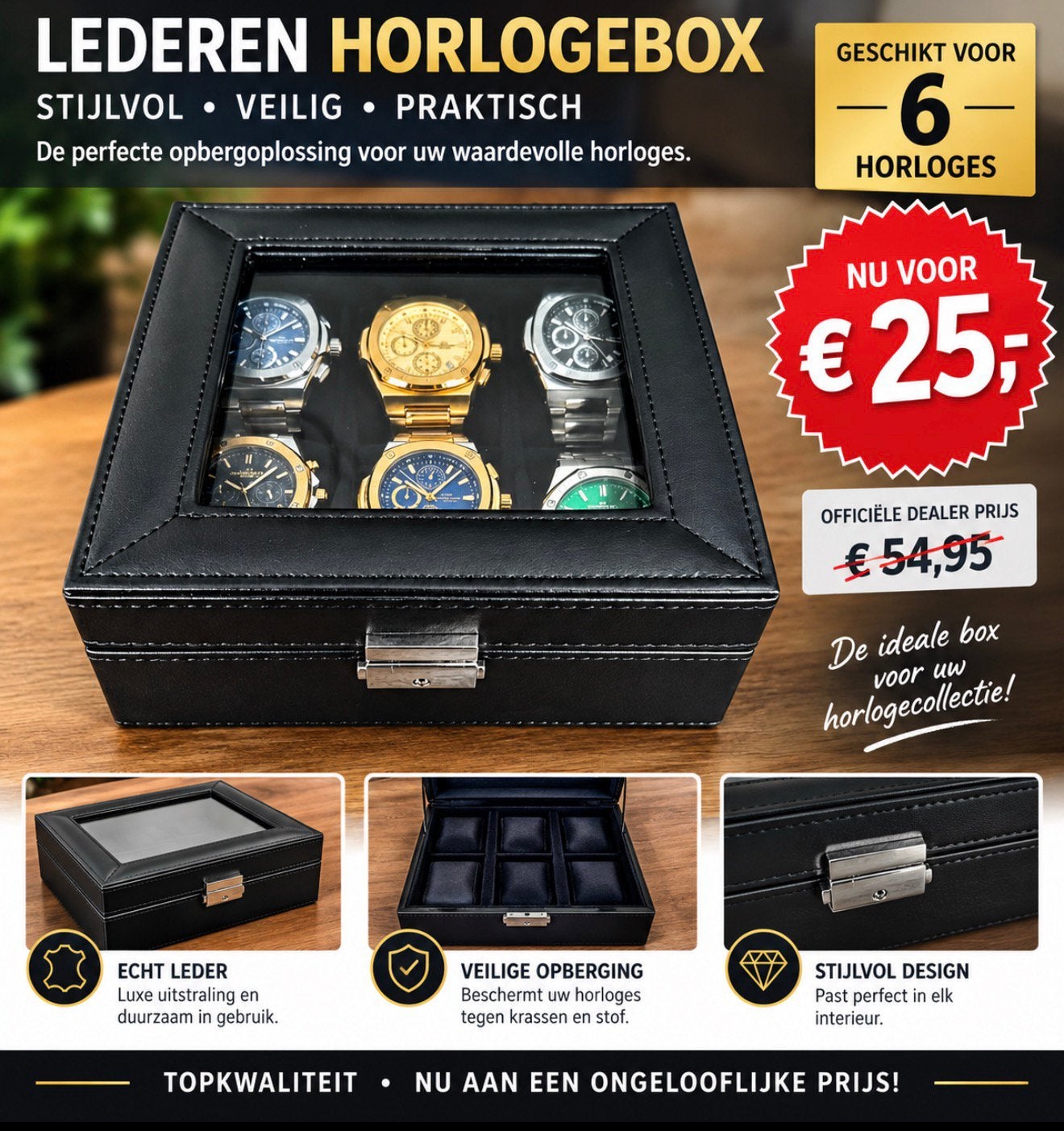 BOÎTE À MONTRES EN CUIR AURIOL POUR 6 MONTRES, 50%RÉDUCTION, Enlèvement ou Envoi, Neuf