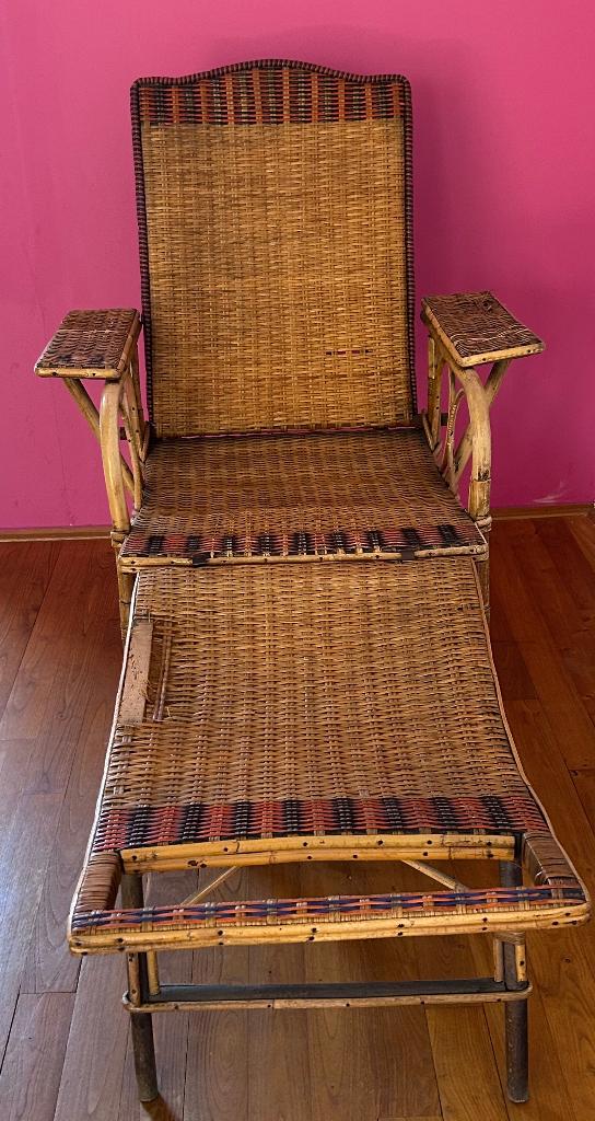 Fauteuil chaise longue en rotin vintage, Enlèvement, Utilisé, Rotin
