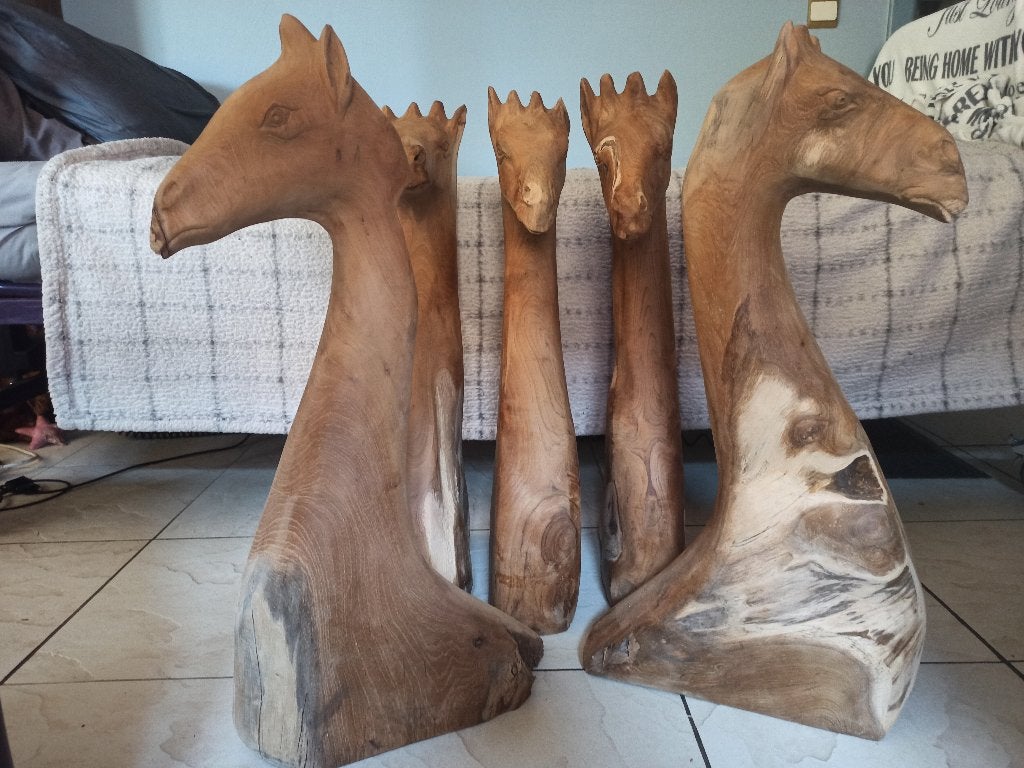 giraf buste in hout, Antiek en Kunst, Ophalen, Hout, Buste