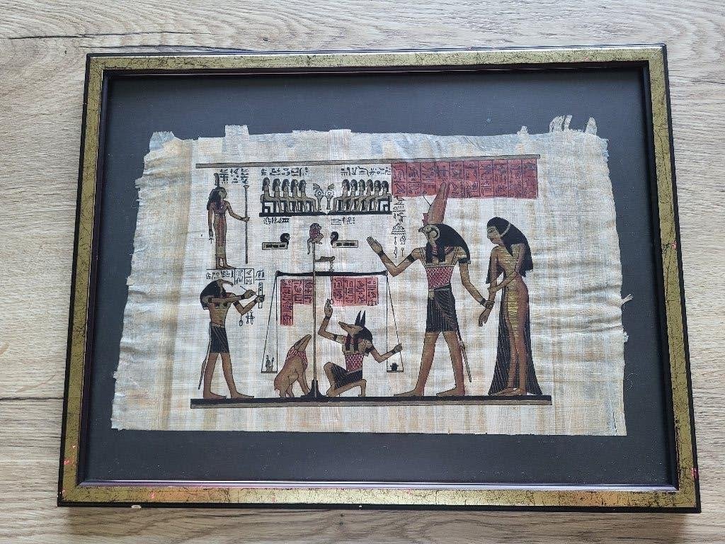 kader met papyrus met tafereel uit het Egyptische dodenboek, Huis en Inrichting, Woonaccessoires | Wanddecoraties, Zo goed als nieuw