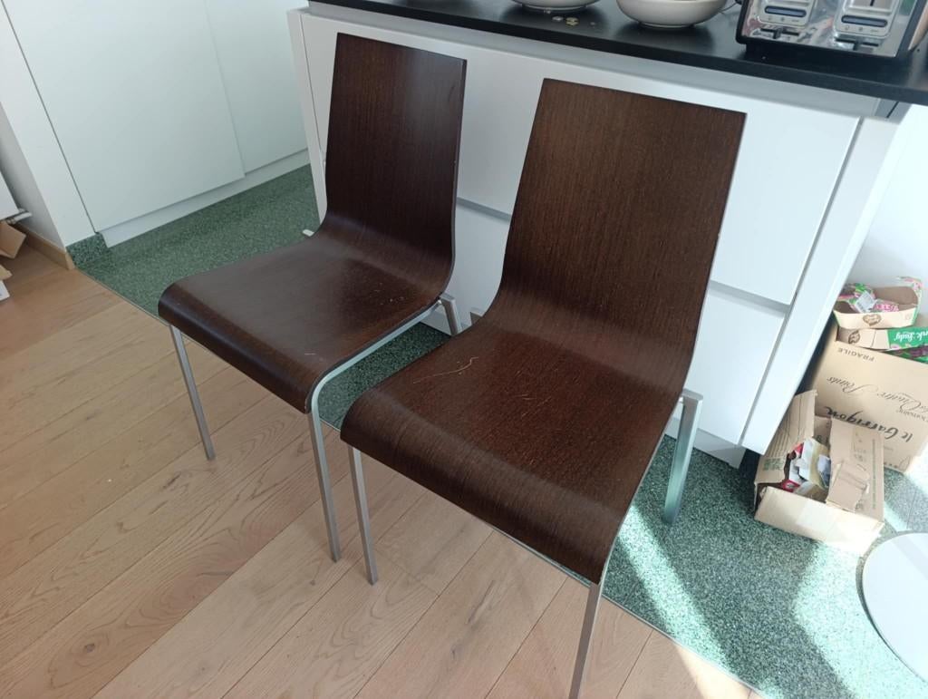 Lot de 2 chaises design bois et métal – Style moderne, Maison & Meubles, Chaises, Deux, Enlèvement, Utilisé, Bois